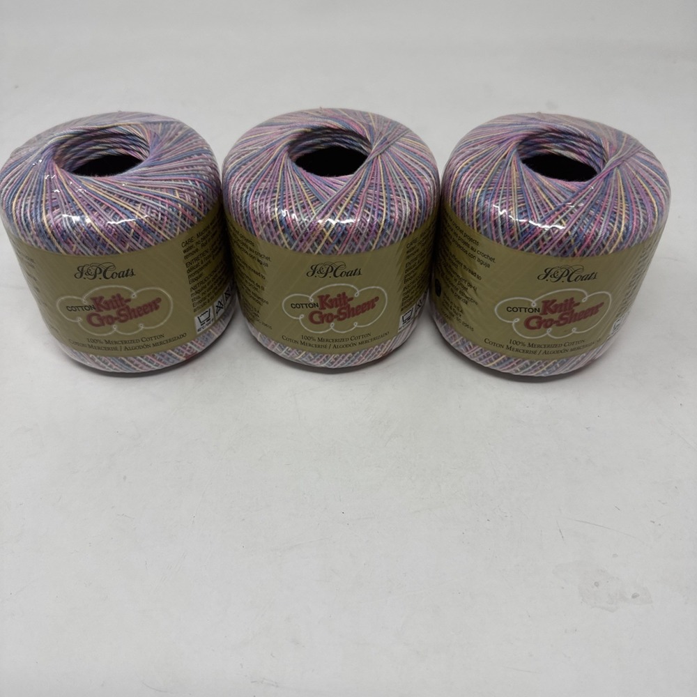 J&P Coats Knit-Cro-Sheen Mercerized Cotton Thread - Color 165 Pastels Lot Of 3